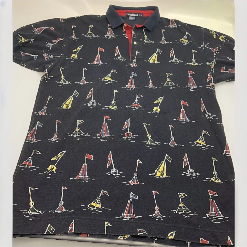 Vintage Large- Nautica Polo Shirt Nautical Boater Yacht Sailing